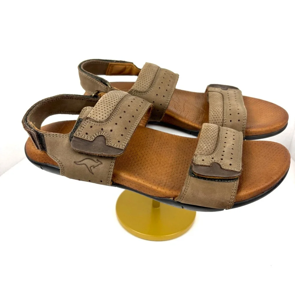 KangaROOS Urban Style Brown Leather Strappy Sandals Mens Size 41 Comfort Shoes